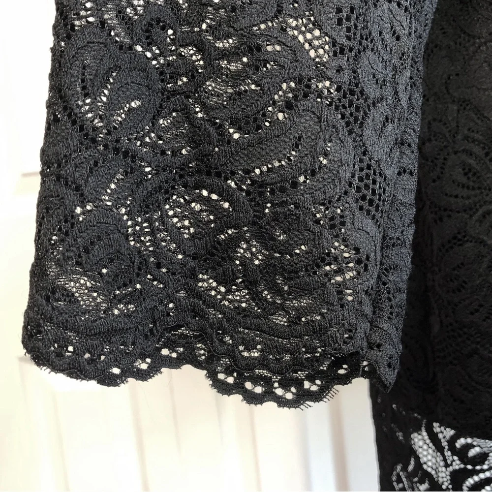 Roaman's Elegant Black Lace Sheer 3/4 Sleeve Scalloped Blouse Top 18/20
